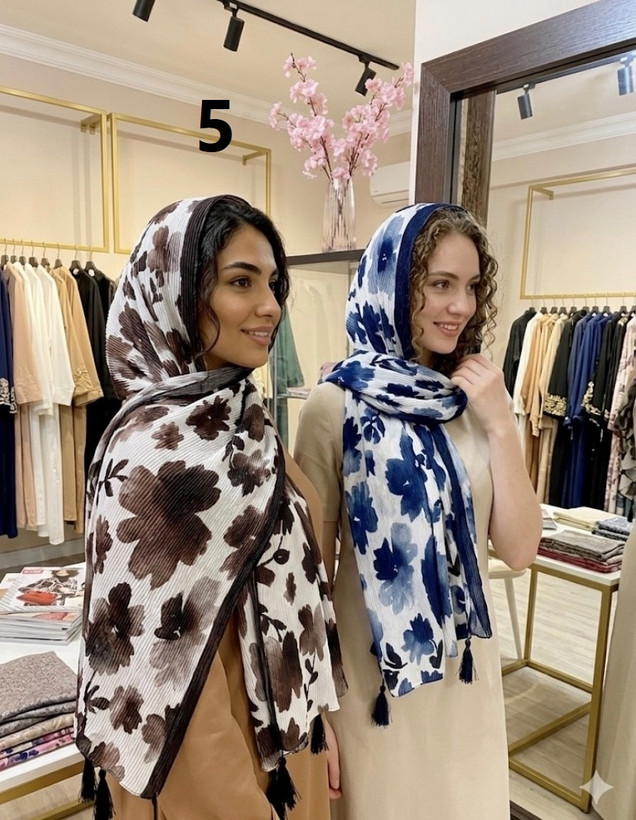 شال پلیسه چاپی منگوله دار بهاره