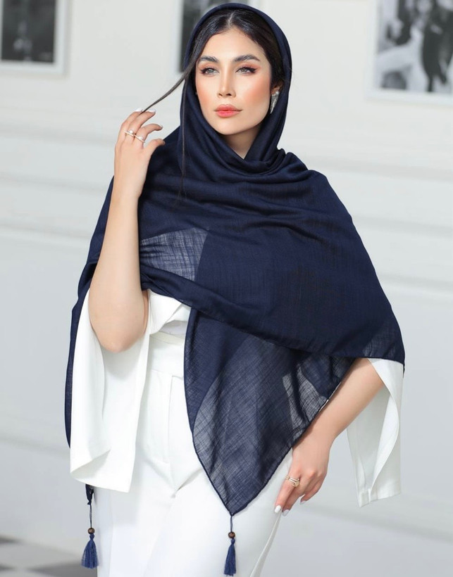 روسری نخ لینن منگوله دار