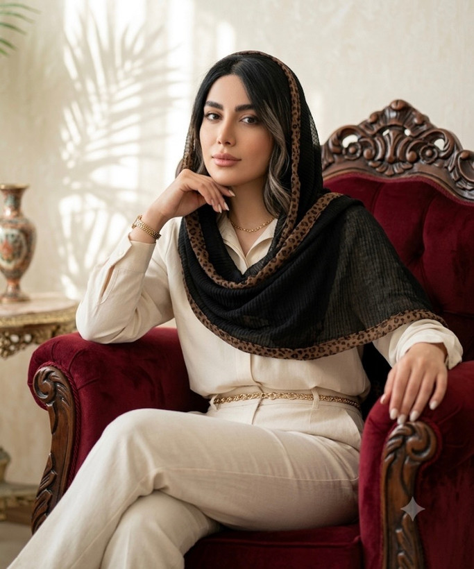 شال حریر کنفی دور گان پلنگی